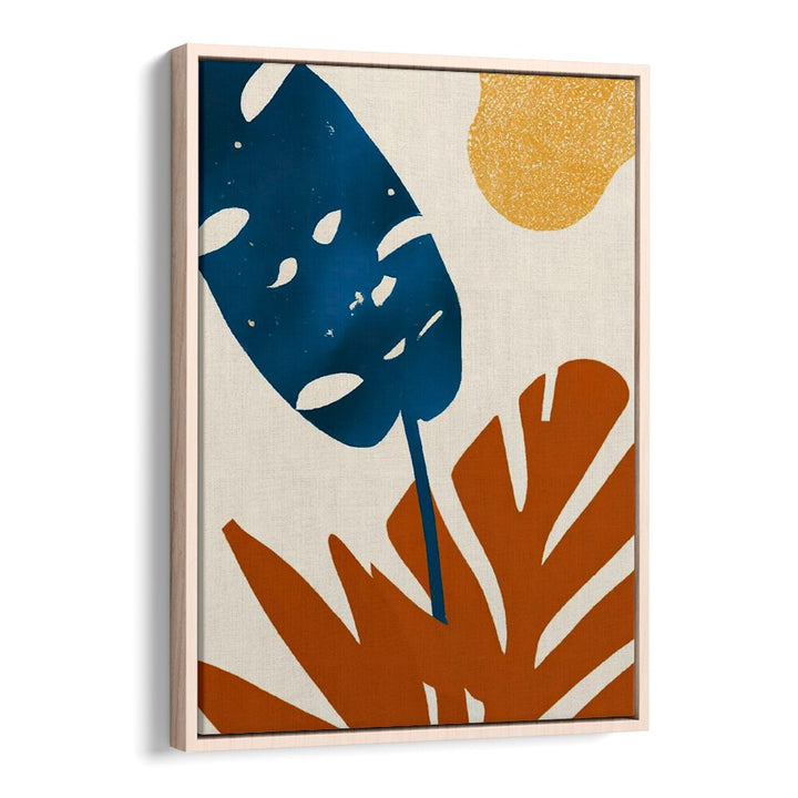 PRIMARY PALMS , FLORAL FLOWER PAINTINGS featuring bold blue and orange leaves with a sun accent by Oakwood Decor