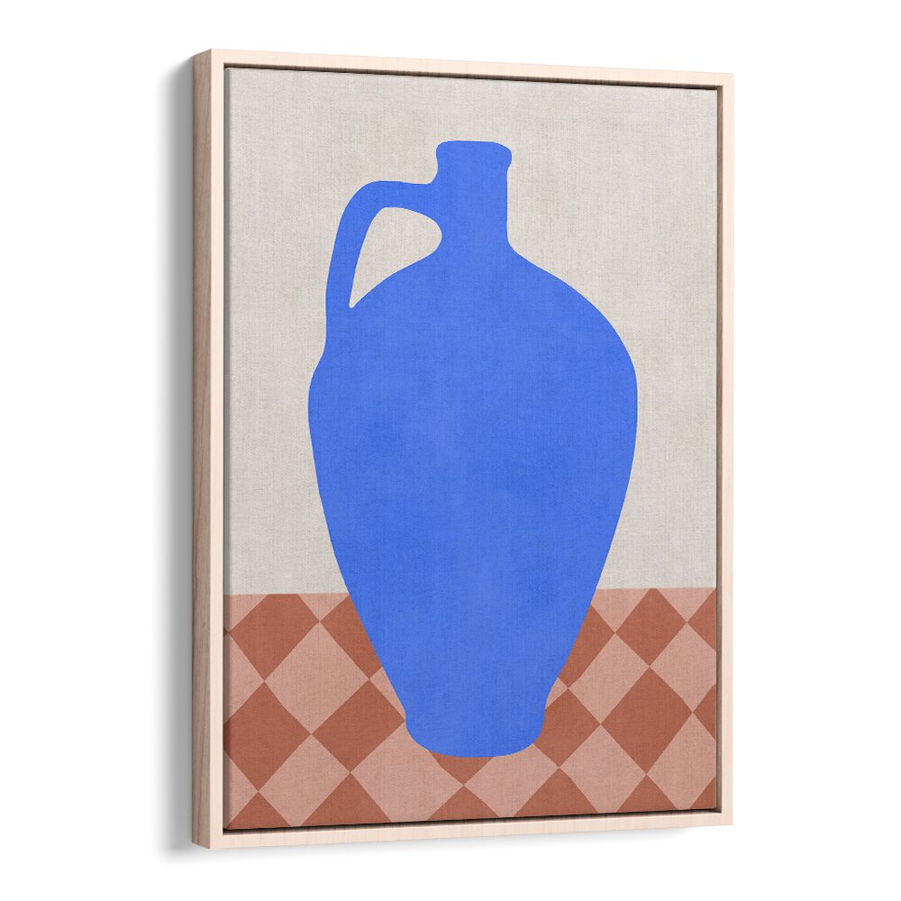 Vibrant blue vase against a geometric background, featured in TRIBAL SHAPES VII, GEOMETRIC ART PRINTS collection.
