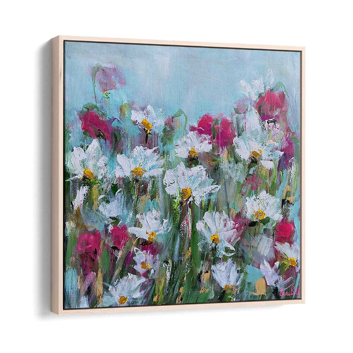 Vibrant WHITE DAISIES AND PINK BLOSSOMS, FLORAL FLOWER PAINTINGS for a serene botanical retreat in your home.
