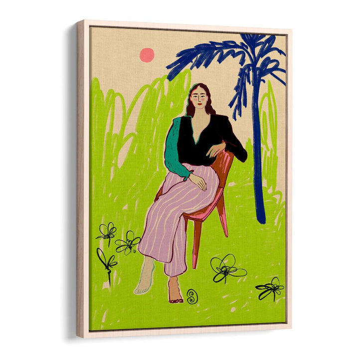 Vibrant art print featuring a relaxed woman, adding a colorful touch to your space. Perfect for enhancing any room!