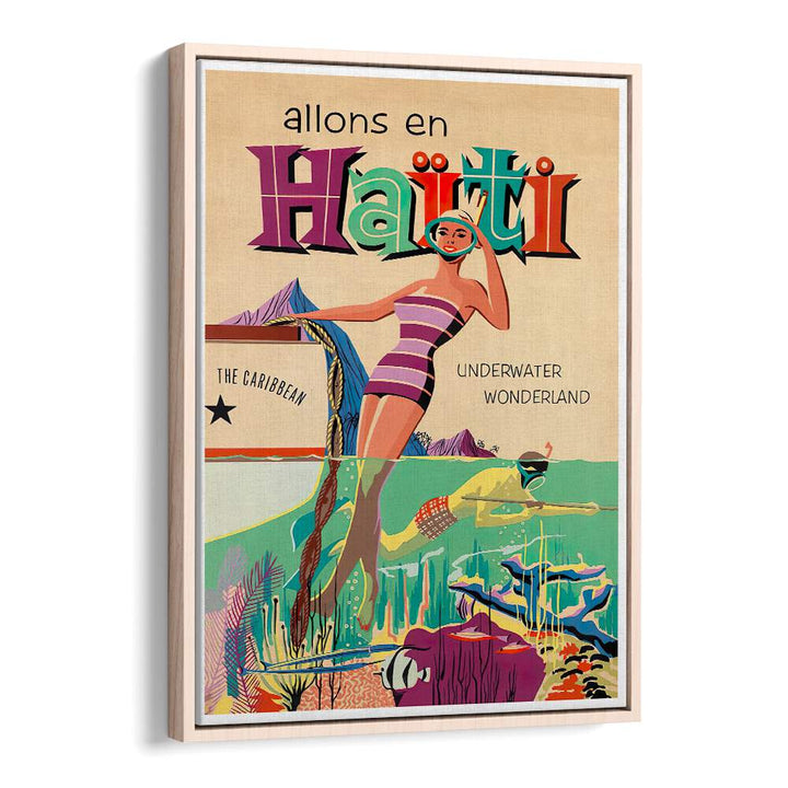 ALLONS EN HAITI, VINTAGE TRAVEL POSTERS showcase vibrant underwater scenes, capturing Haiti's allure and beauty.