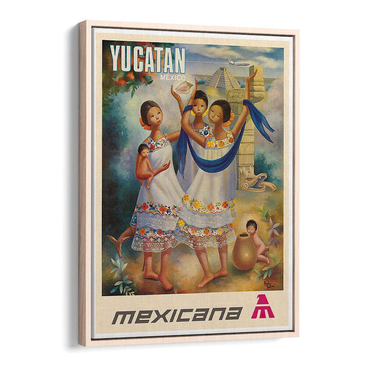 Vibrant MEXICANA YUCATAN, VINTAGE TRAVEL POSTERS showcasing cultural scenes from Mexico's Yucatan Peninsula.