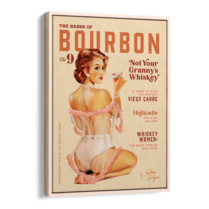 Vintage WHISKEY BABES, BAR art featuring charming pinup designs, perfect for any bourbon lover's collection.