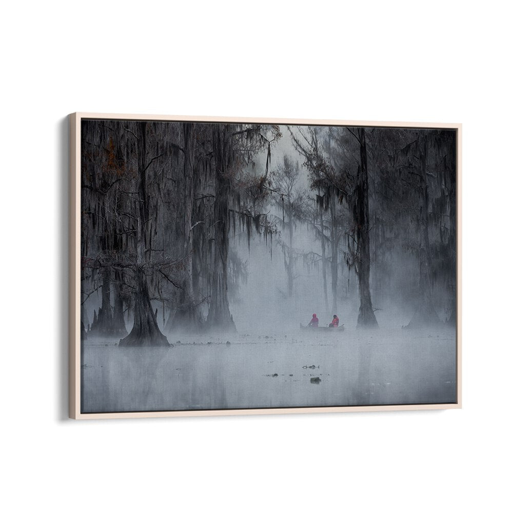 Misty landscape featuring two figures in a canoe, showcasing JOURNEY TO MYSTERY, PHOTOGRAPHY PRINTS collection.