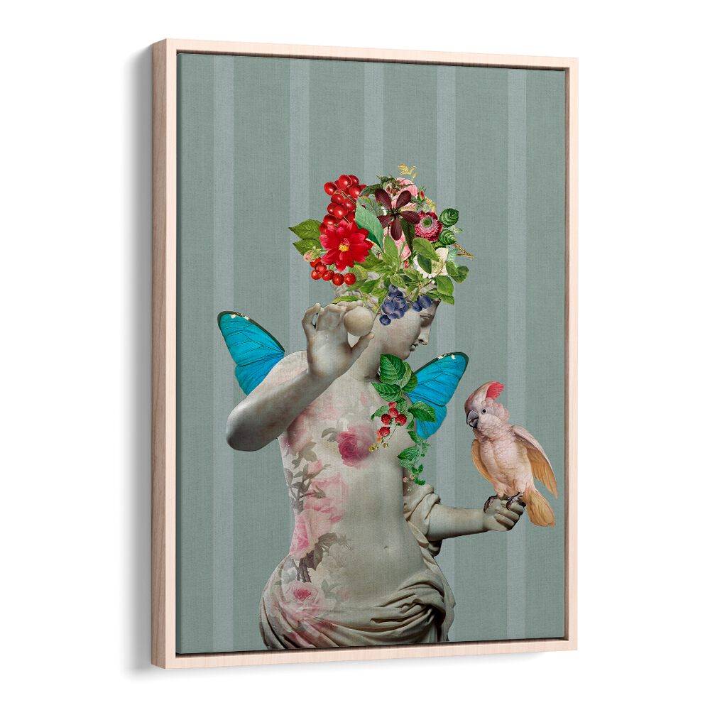Stunning DELICATE WOMEN VII, ALTERED ART PRINTS featuring a graceful figure adorned with nature and vibrant colors.
