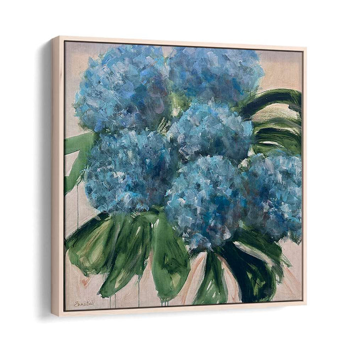 Vibrant BLUE HYDRANGEAS WITH LEAVES, FLORAL FLOWER PAINTINGS, perfect for enhancing your home decor.