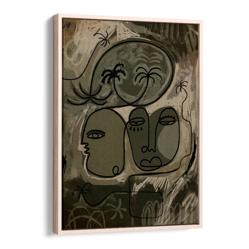 Boho art paintings featuring abstract faces and palm motifs, perfect to UNWIND ALONG THE PALM PATH in your space.