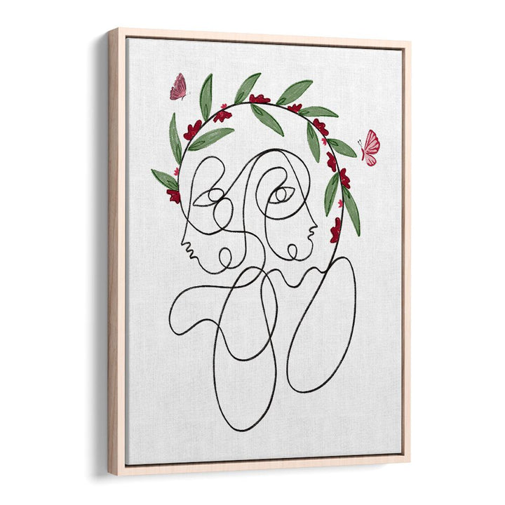 Elegant BLOSSOMING CONNECTION, LINE ART PAINTINGS featuring intertwined faces and floral accents, perfect for home décor.