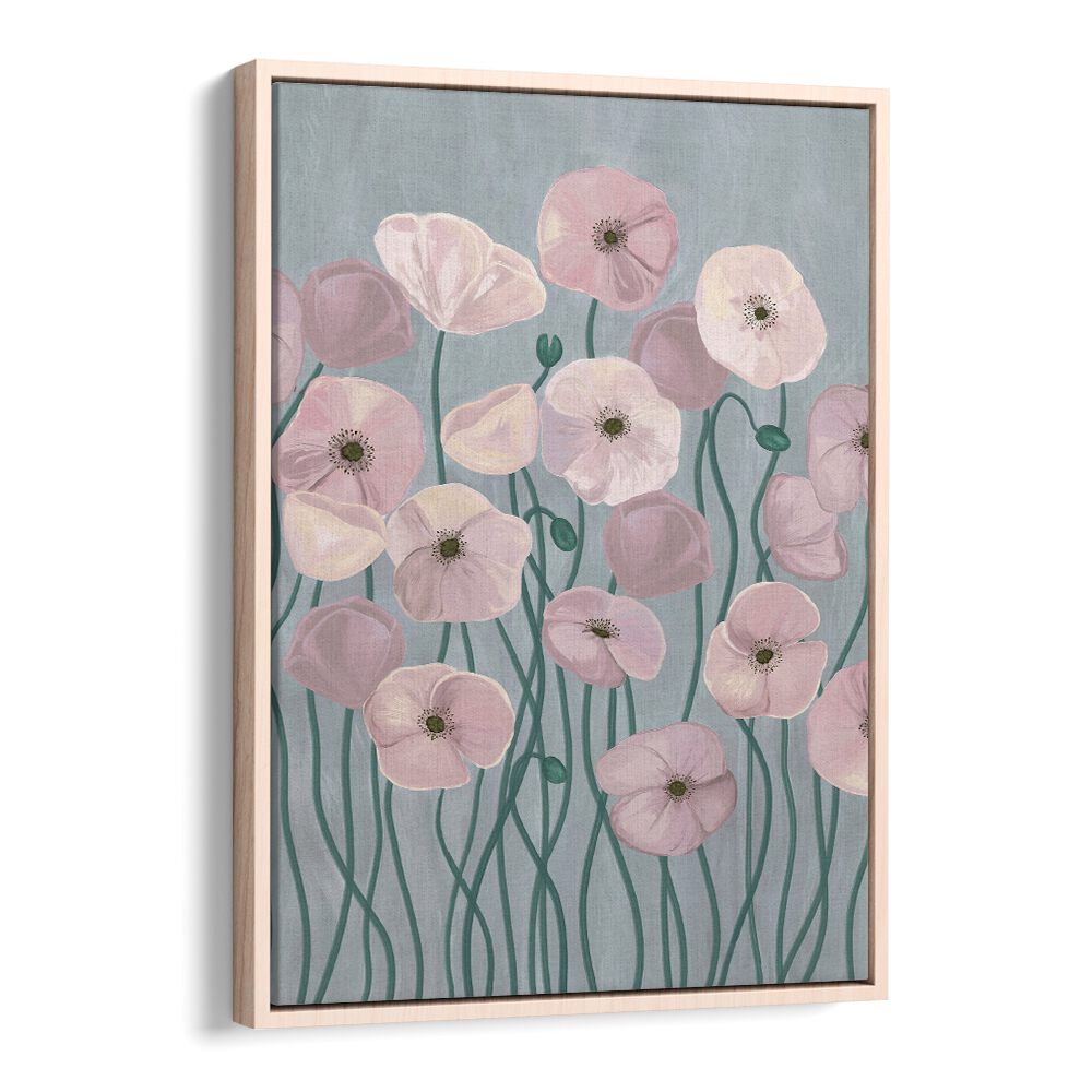 Delicate LIGHT POPPIES, FLORAL FLOWER PAINTINGS in soft pinks, perfect for adding charm to any space.