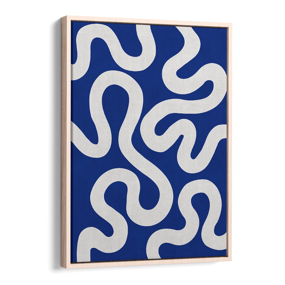 Stylish UNDULATING CURVES III, ABSTRACT PAINTINGS featuring fluid white patterns on a deep blue background. Perfect for modern decor.