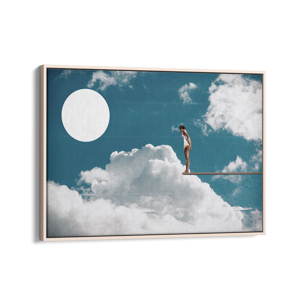 Explore the dreamlike beauty of SURREAL REVERIE, SURREAL ART PRINTS by UNDERDOTT, featuring a figure above clouds.