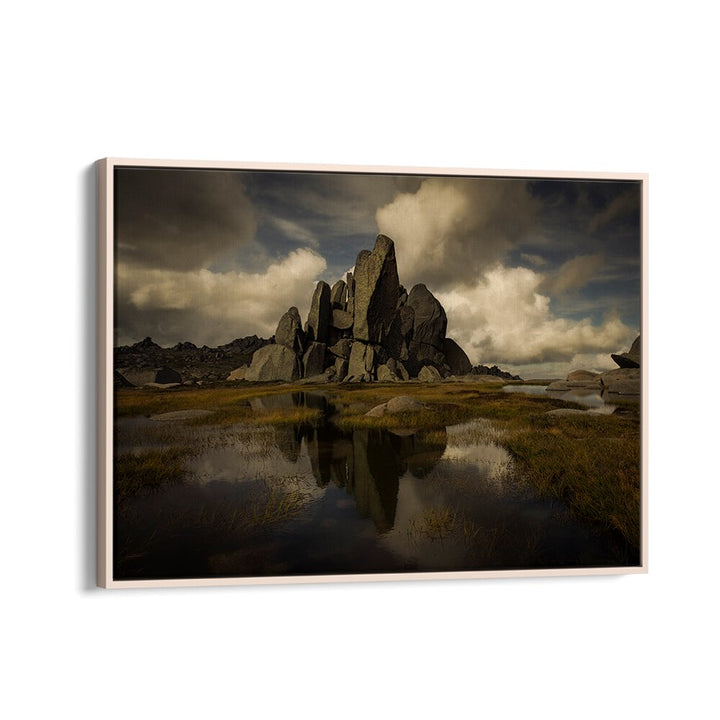 Majestic rocky landscape reflecting in calm waters from our STANDING ALONE, PHOTOGRAPHY PRINTS collection.
