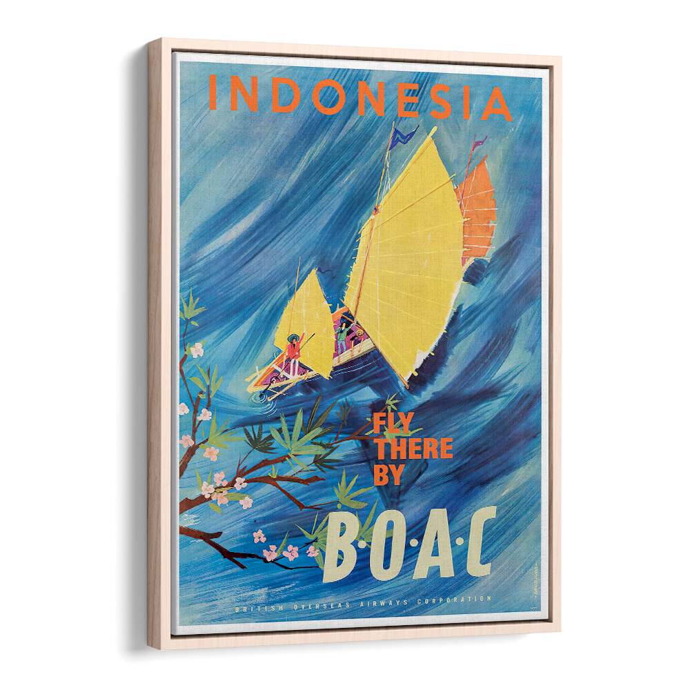 Captivating INDONESIA I , VINTAGE TRAVEL POSTERS featuring vibrant colors and traditional sailing boats. Perfect decor!