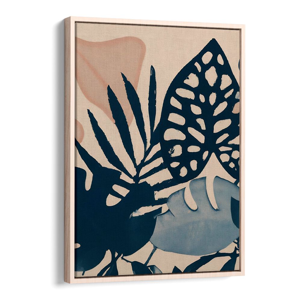 POWDER PINK LEAVES , FLORAL FLOWER PAINTINGS showcasing delicate pink petals and navy leaves in serene Oakwood Decor style.