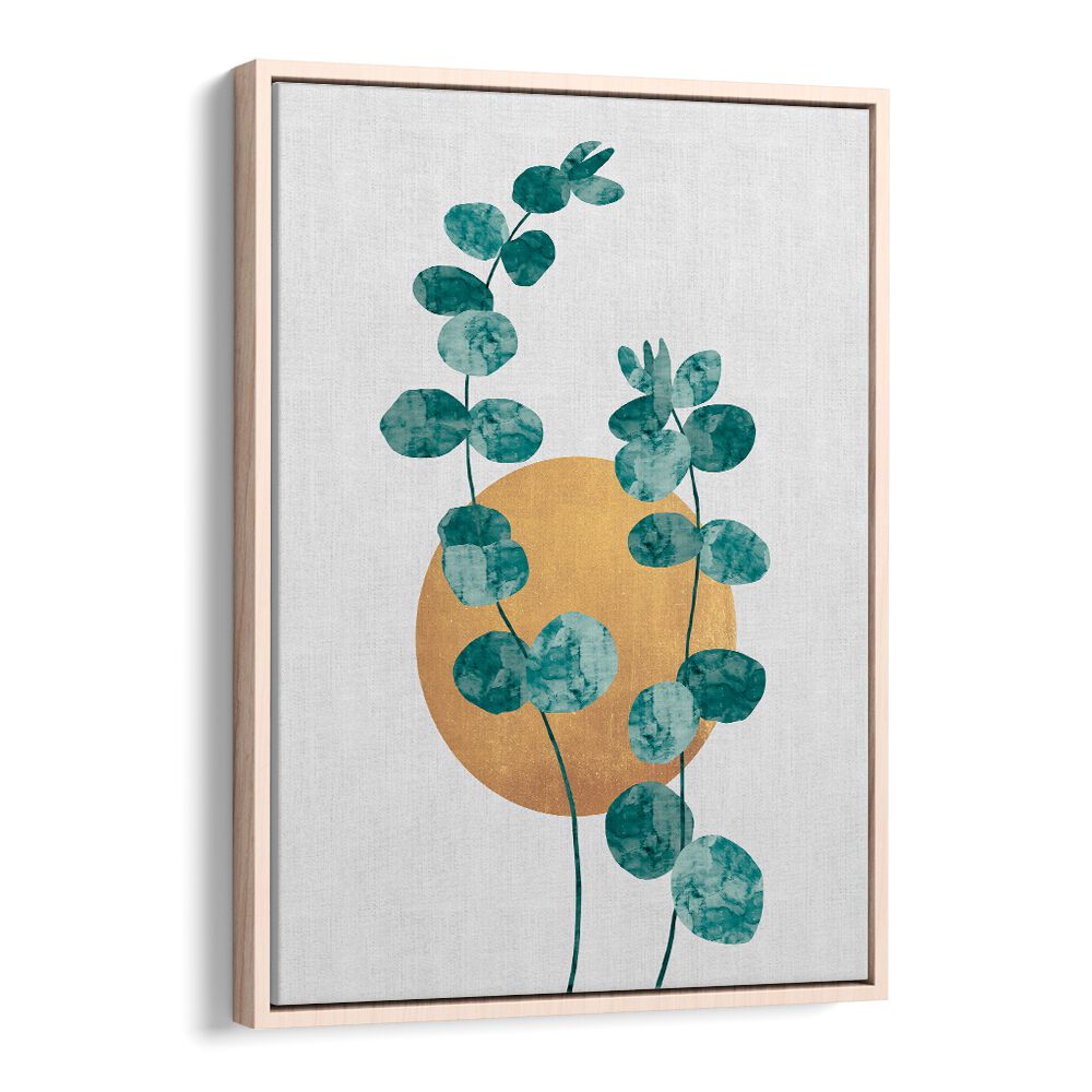 Watercolor LEAVES III, FLORAL FLOWER PAINTINGS, features vibrant foliage against a golden backdrop for nature-inspired decor.