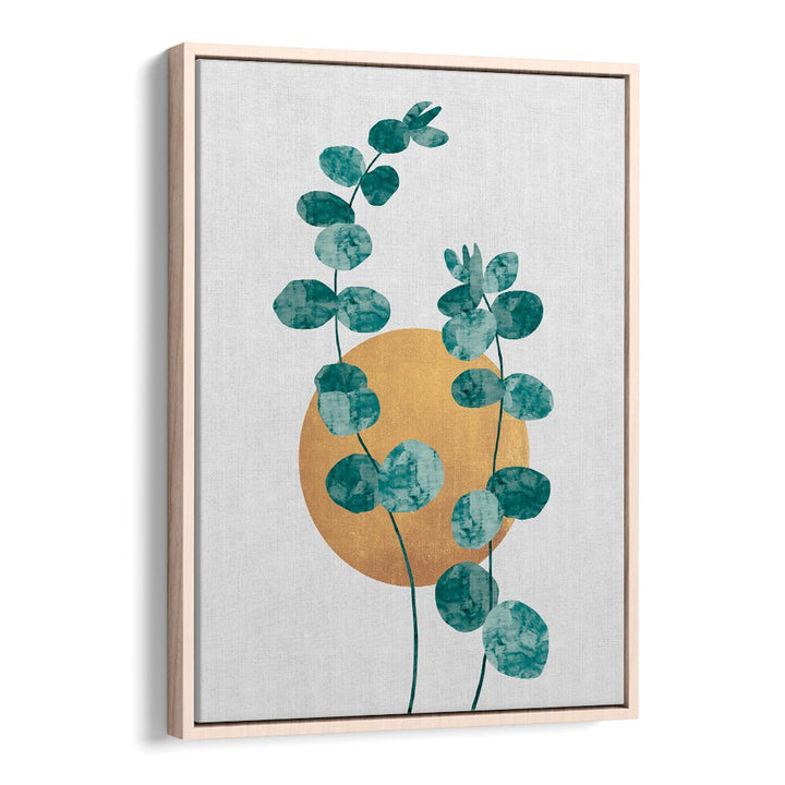 Watercolor LEAVES III, FLORAL FLOWER PAINTINGS, features vibrant foliage against a golden backdrop for nature-inspired decor.