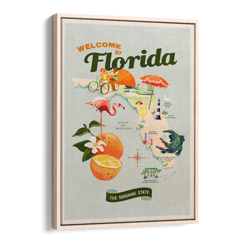 Welcome to Florida travel poster showcasing vibrant culture and landscapes, perfect for home or office decor.