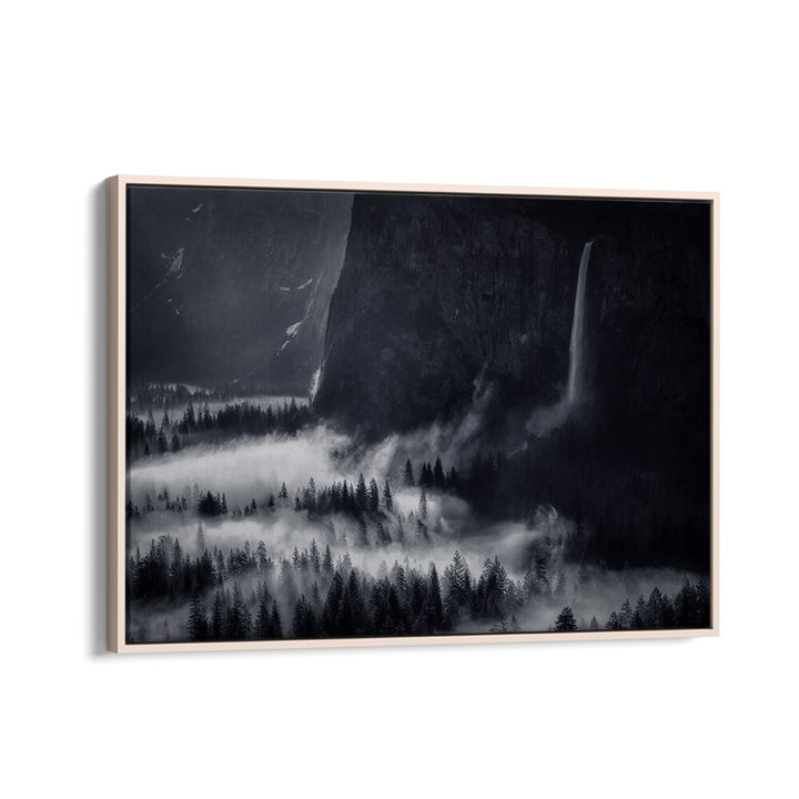 Stunning black and white landscape featuring Bridalveil Fall, part of our ACTIONS AT BRIDALVEIL FALL, PHOTOGRAPHY PRINTS.