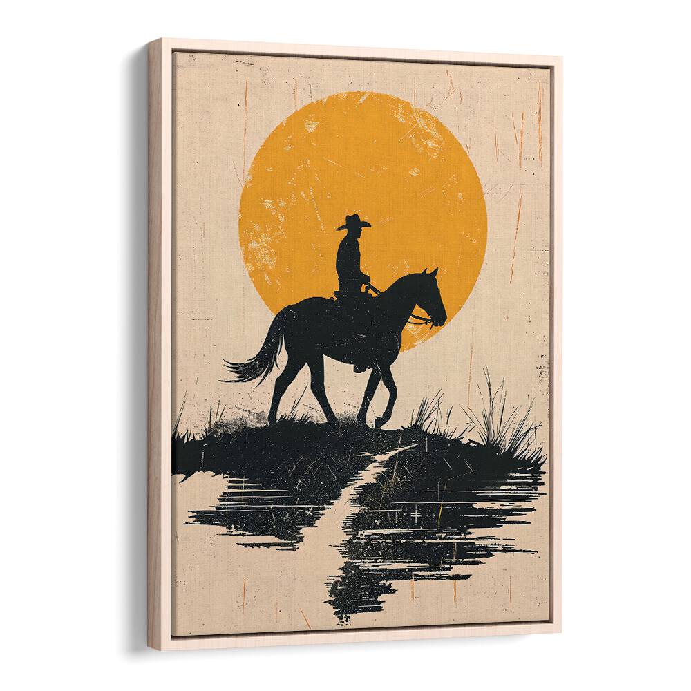 COWBOY IN THE SUNSET, COWBOY artwork featuring a silhouetted cowboy against a vibrant sunset for your rustic decor.