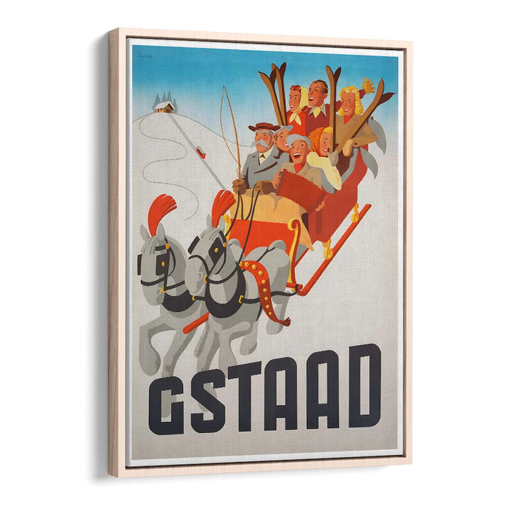 GSTAAD, VINTAGE TRAVEL POSTERS showcase joyful winter adventures in the Swiss Alps, perfect for home decor.