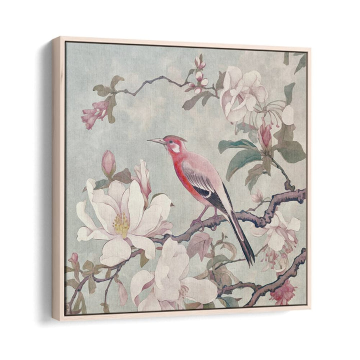 Charming CHINOISERIE BIRD IV, ANIMAL PAINTINGS by Andrea Haase, featuring vibrant spring flowers and a delightful bird.