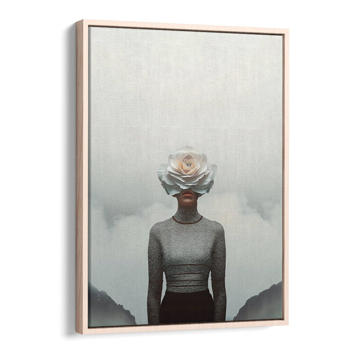 FLOWER FACE, SURREAL ART PRINTS featuring a woman with a floral head in a dreamy landscape by Andreas Magnusson.