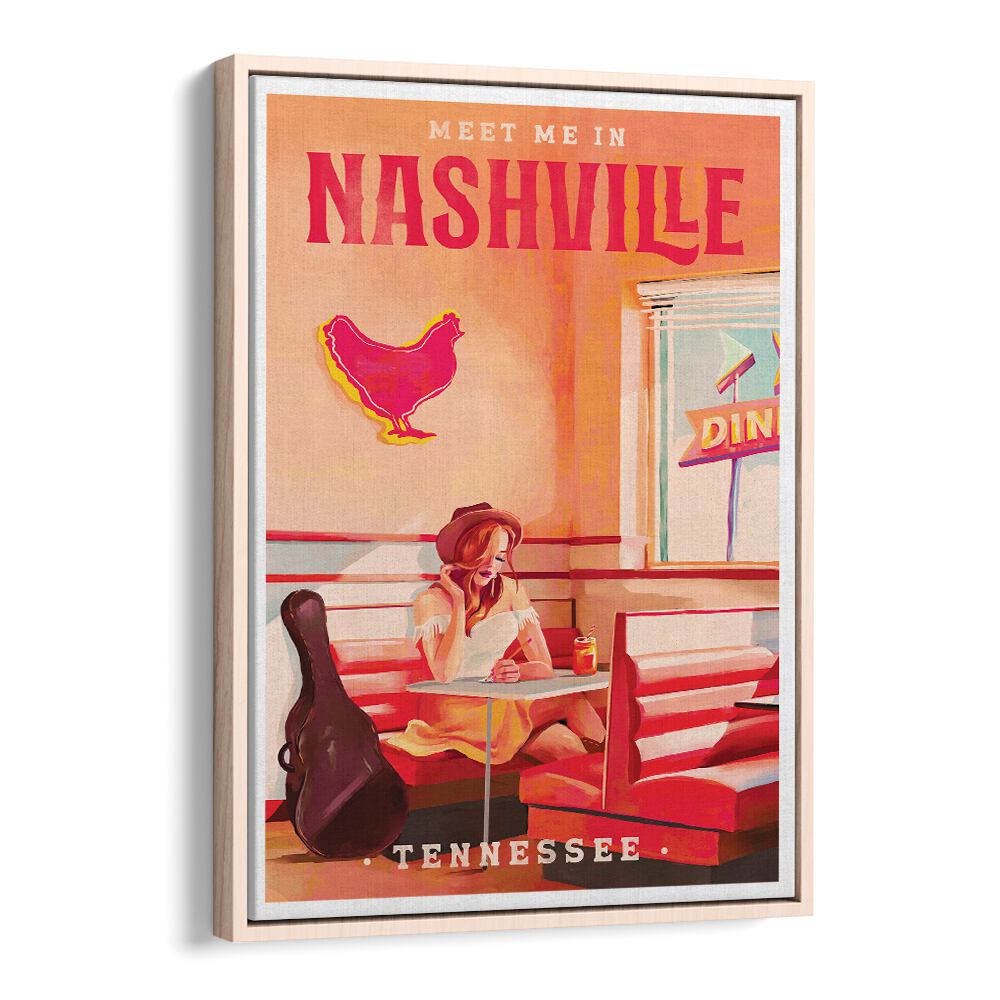 Vibrant Nashville Tennessee Redhead art captures Southern charm in a cozy bar setting, perfect for music lovers.