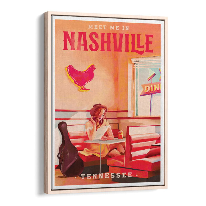 Vibrant Nashville Tennessee Redhead art captures Southern charm in a cozy bar setting, perfect for music lovers.