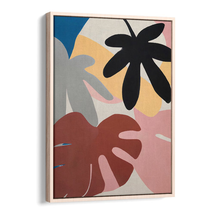 JUNGLE VIBES , FLORAL FLOWER PAINTINGS with bold abstract leaves in warm tones by Oakwood Floater.
