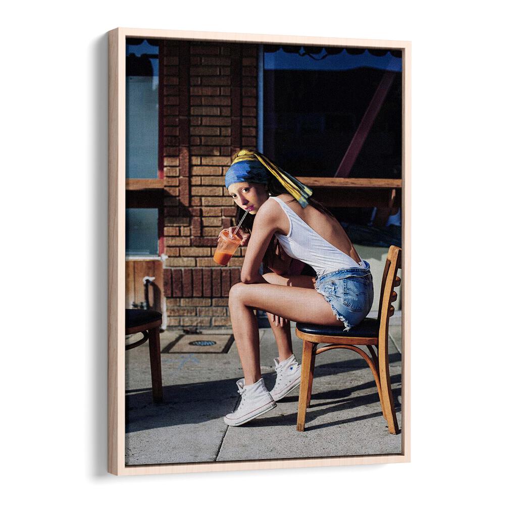 Chillout mood art print featuring a stylish girl, inspired by GIRL WITH PEARL EARRING CHILLOUT MOOD , ALTERED ART PRINTS.