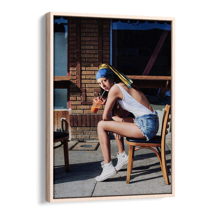 Chillout mood art print featuring a stylish girl, inspired by GIRL WITH PEARL EARRING CHILLOUT MOOD , ALTERED ART PRINTS.