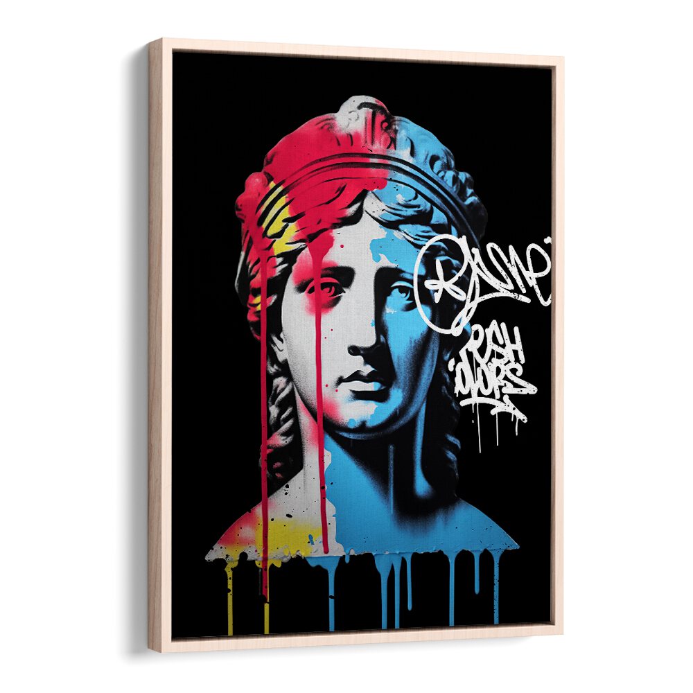 VANDAL NEMESIS, ALTERED ART PRINTS by DIKHOTOMY feature a vibrant, graffiti-styled statue against a black background.