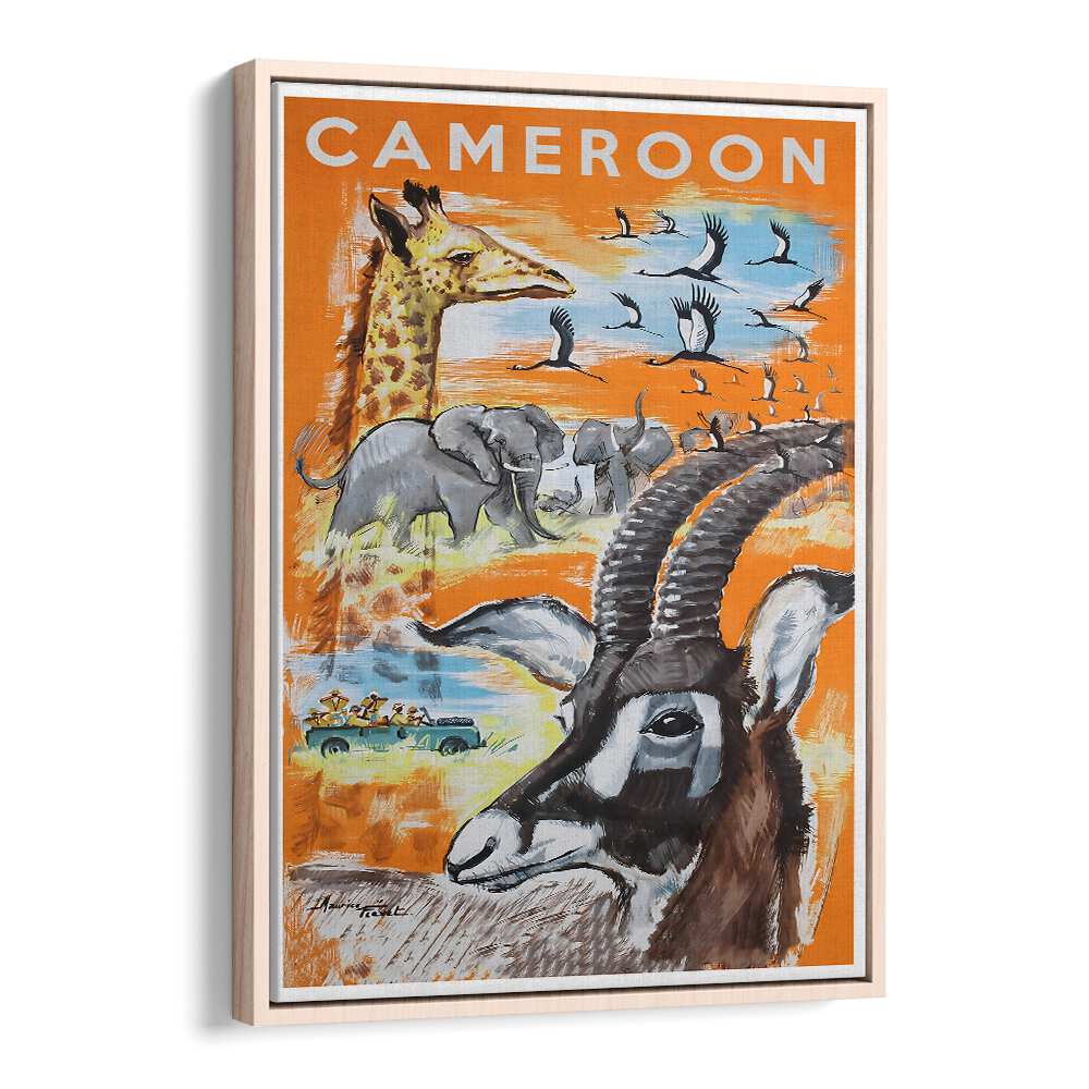 Colorful CAMEROON, VINTAGE TRAVEL POSTERS showcasing wildlife and landscapes, perfect for home or office decor.
