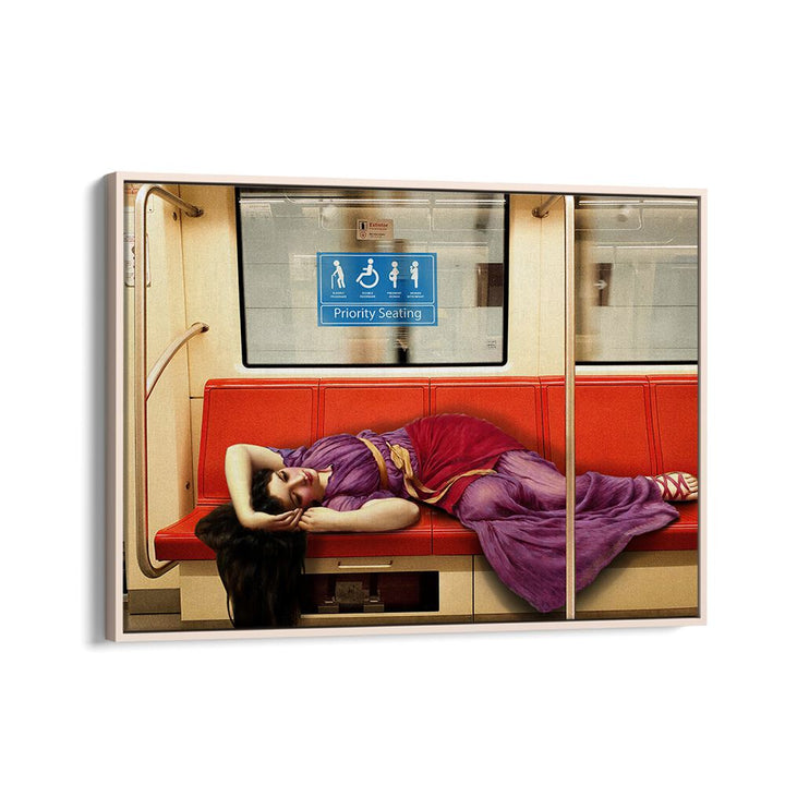 Priority Seating, altered art prints by Dikhotomy, featuring a striking scene on a subway bench. Ideal for modern decor.