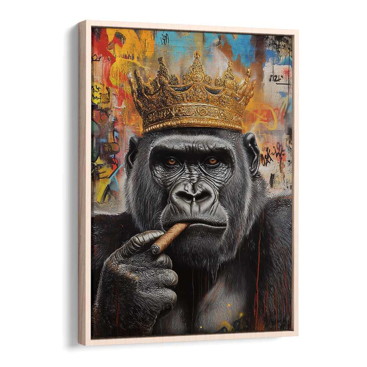 THE GORILLA KING, ALTERED ART PRINTS showcase a majestic gorilla with a crown, blending art and nature beautifully.