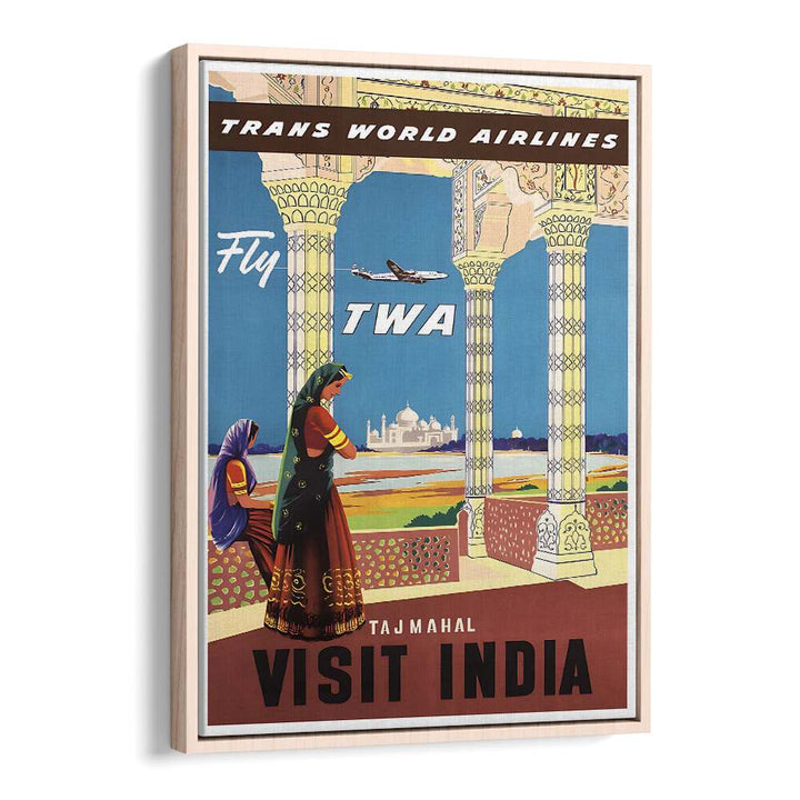 Colorful vintage travel poster promoting the Taj Mahal, perfect for home decor. Ideal for fans of VISIT TAJ MAHAL, VINTAGE TRAVEL POSTERS.