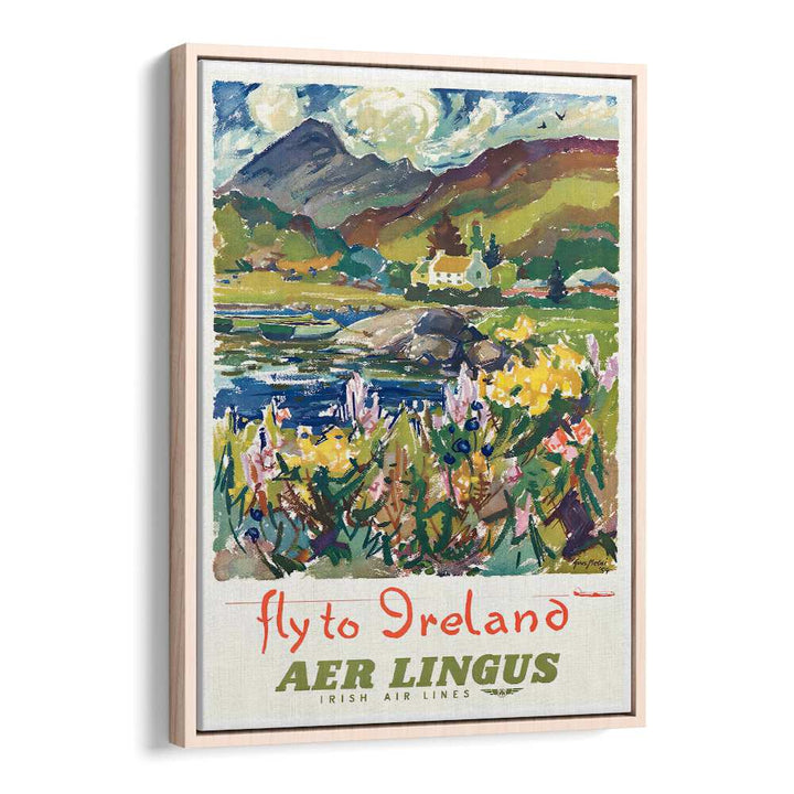 FLY TO IRELAND, VINTAGE TRAVEL POSTERS feature a colorful landscape celebrating Ireland's beauty and culture.