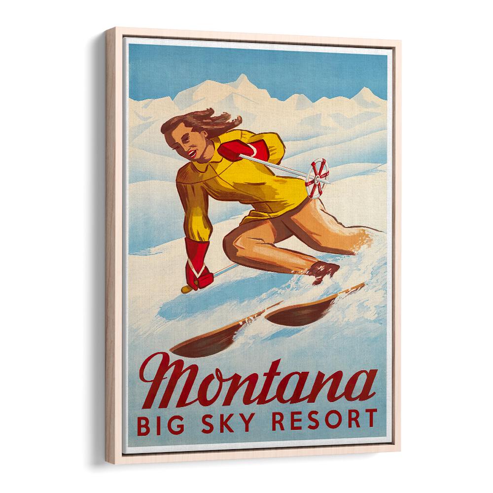 Stylish MONTANA, VINTAGE TRAVEL POSTERS showcase skiing at Big Sky Resort, perfect for home or office decor.