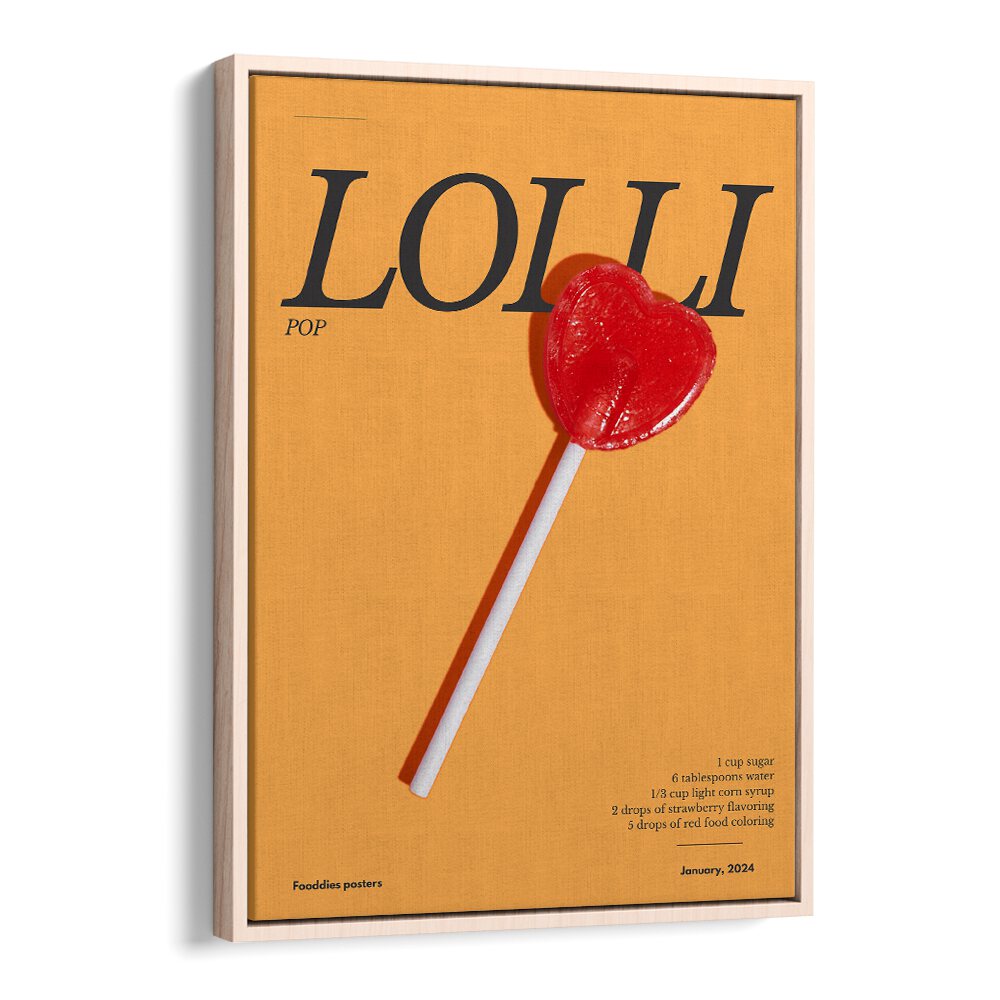 HEART LOLLIPOP, BAR art print featuring a vibrant heart-shaped lollipop on a bold orange background. Perfect decor!