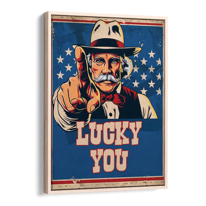 Bold and vibrant LUCKY YOU, COWBOY poster showcases Americana spirit and motivational quotes for your space.