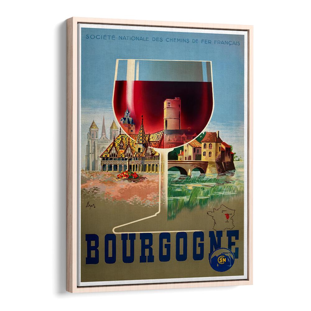 Charming BOURGOGNE, VINTAGE TRAVEL POSTERS showcase the beauty of France’s vineyards and historic towns.