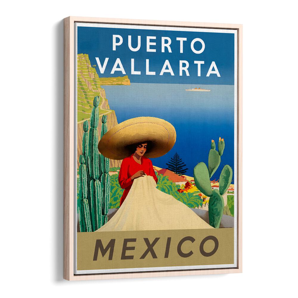 Colorful MEXICO III, VINTAGE TRAVEL POSTERS featuring a woman in Puerto Vallarta, showcasing Mexico's vibrant culture.