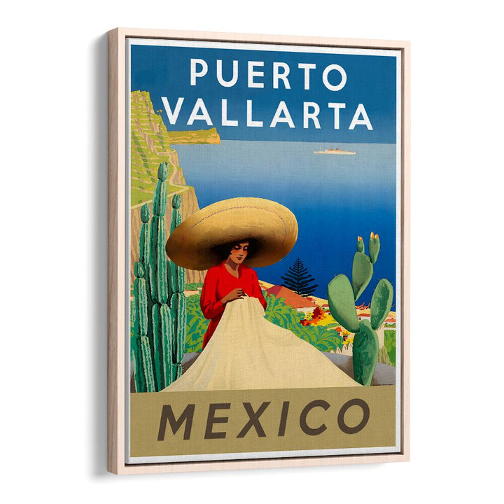 Colorful MEXICO III, VINTAGE TRAVEL POSTERS featuring a woman in Puerto Vallarta, showcasing Mexico's vibrant culture.