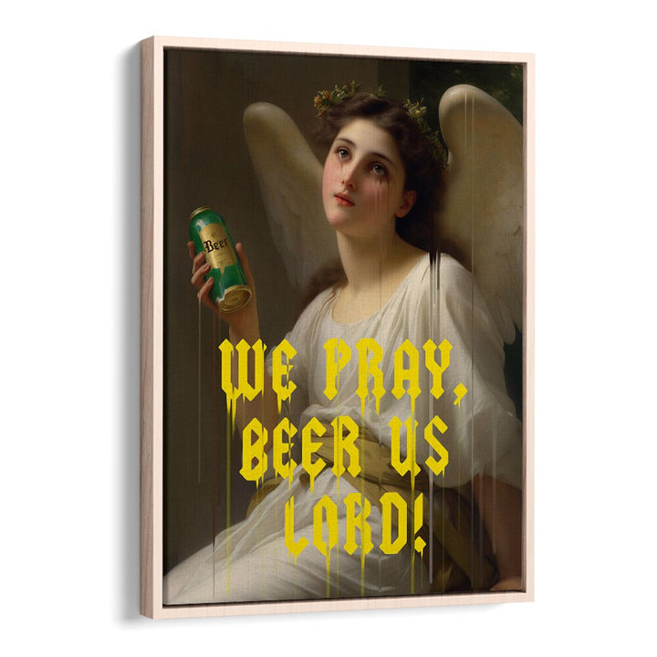 "We Pray Beer Us Lord, altered art prints by Dikhotomy blend humor and spirituality for unique decor."
