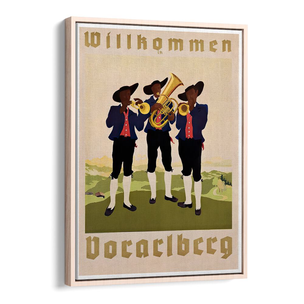 Welcome guests with WILLHOMMEN, VINTAGE TRAVEL POSTERS showcasing vibrant musicians and classic destinations.