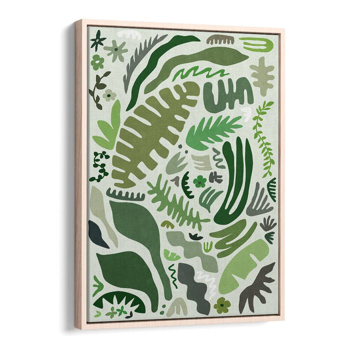 Vibrant GREEN GARDEN, FLORAL FLOWER PAINTINGS featuring lush botanical shapes, perfect for home decor.