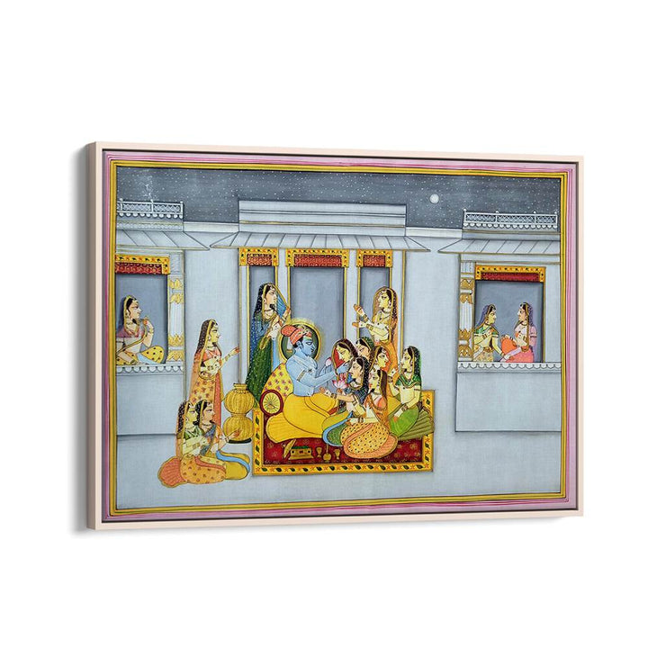 Exquisite KRISHNA WITH GOPIKA'S, INDIAN ART PAINTINGS showcasing the divine bond of Krishna and Gopikas for elegant decor.