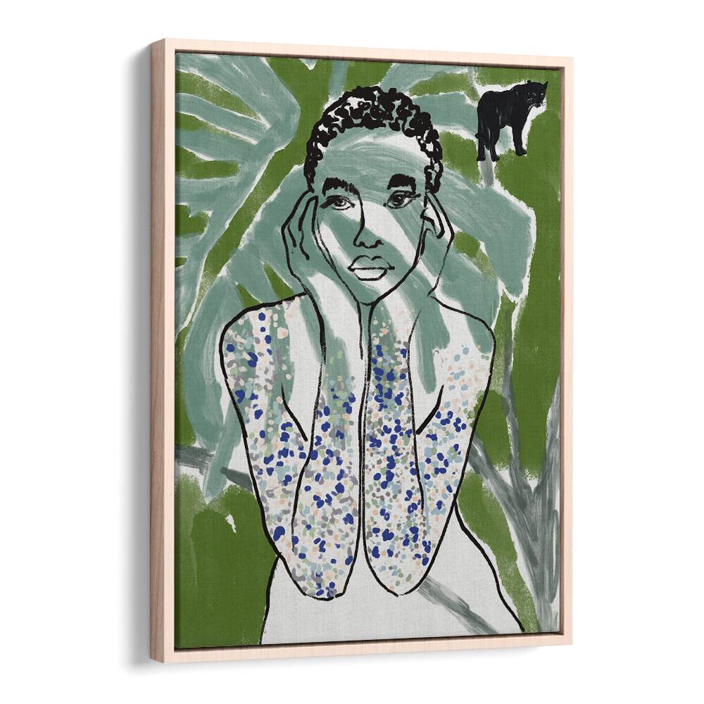 Vibrant artwork from JUNGLE ZONE, PORTRAITS showcases human form amidst lush jungle aesthetics. Perfect for art lovers.