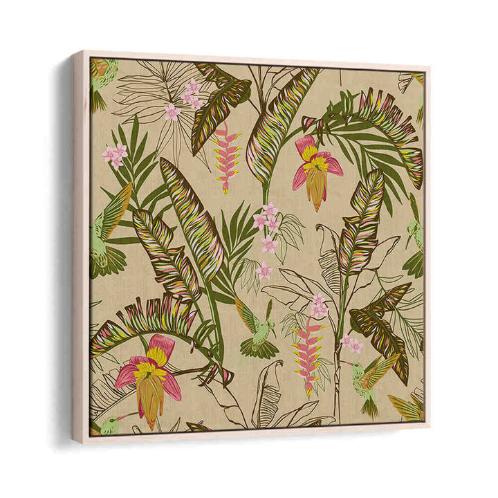 BANANA LEAVES AND HUMMINGBIRDS SAND , FLORAL FLOWER PAINTINGS