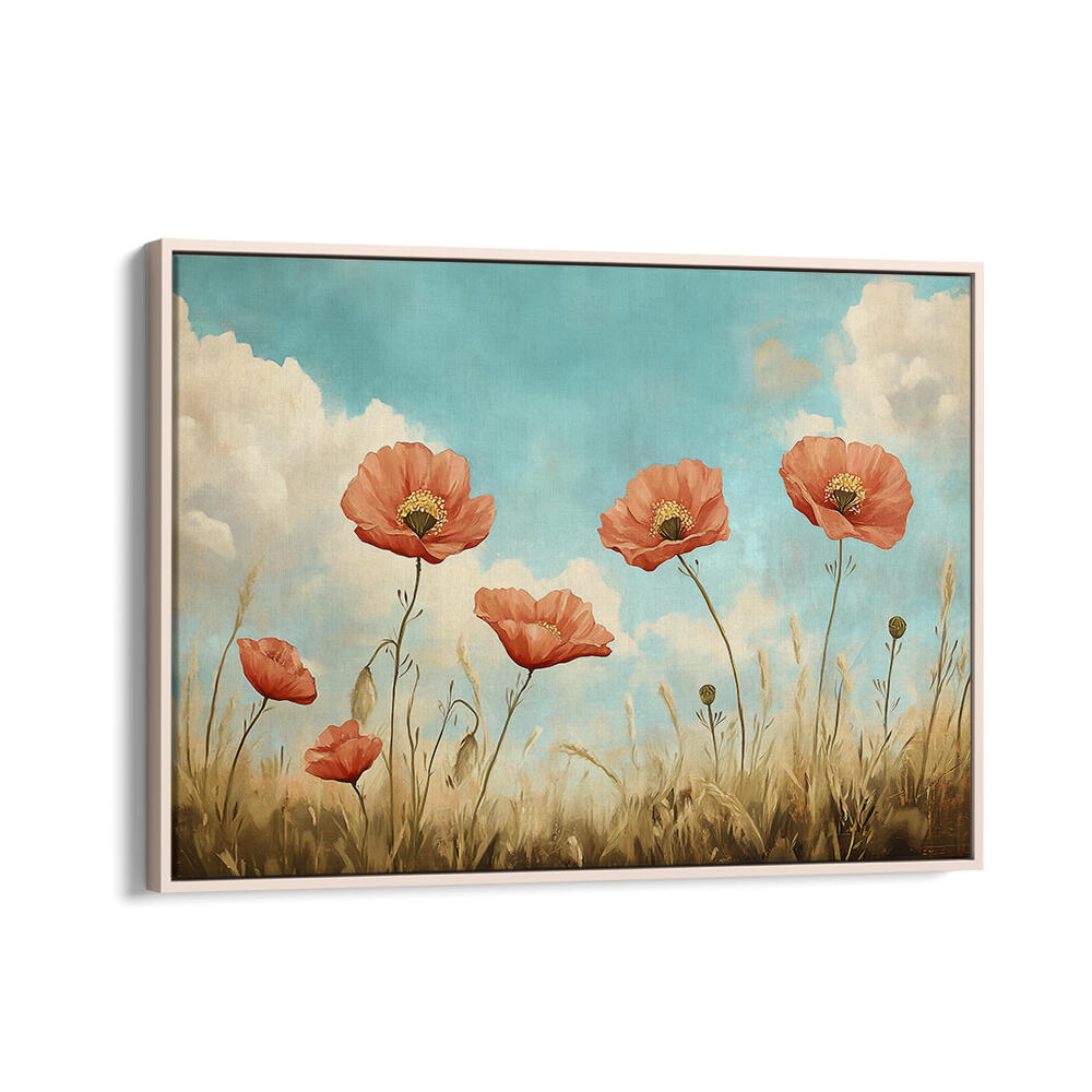 RED POPPIES SWAYING , FLORAL FLOWER PAINTINGS